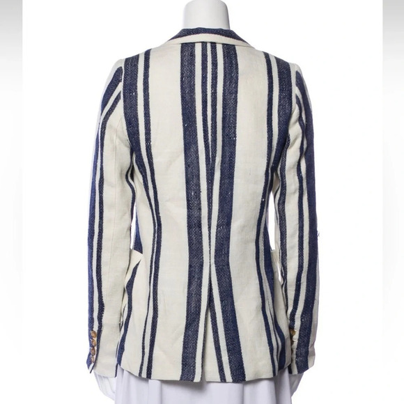 Smythe Blazer 100% Linen Lined Navy Stripe Nautical - Picture 6 of 9